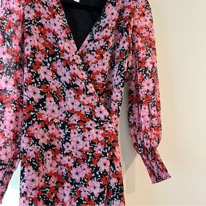Floral Wrap Dress - Black and Pink